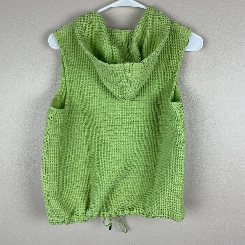 Christopher & Banks Waffle Weave‎ Vest Womens S Green Sleeveless Hooded Full Zip
